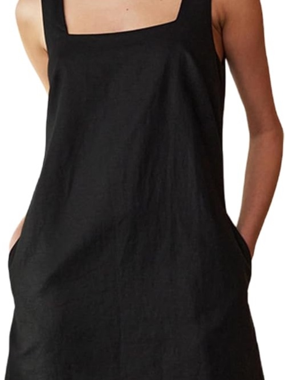 Abercrombie & Fitch Square-Neck Linen-Blend Shift/Wide-Strap Mini Dress - M TALL